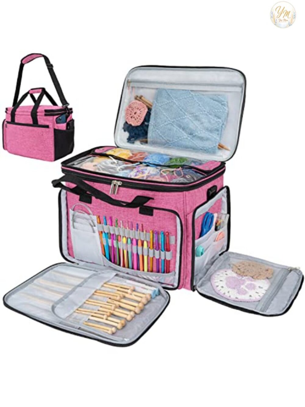 Large Knitting Yarn Storage Bag Crochet Organizer with Clear Top Tote for